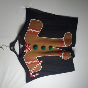Gingerbread Poncho with Red Bow and Green Accents One Sz